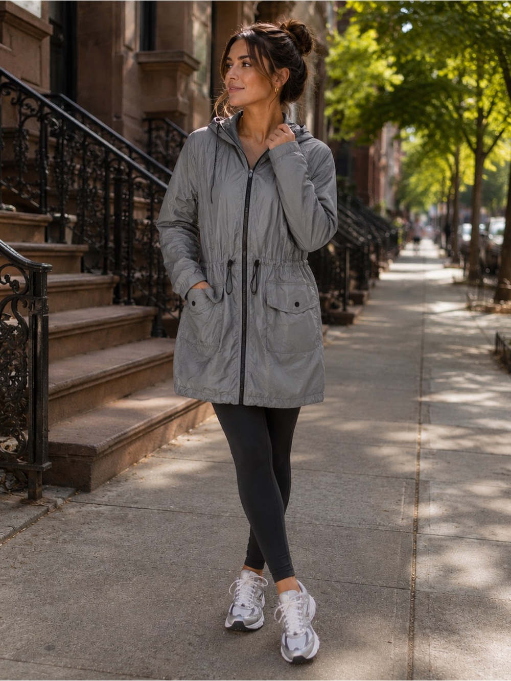 ATHLETA Gray Anorak Longline Wind Resistant Jacket Sz S